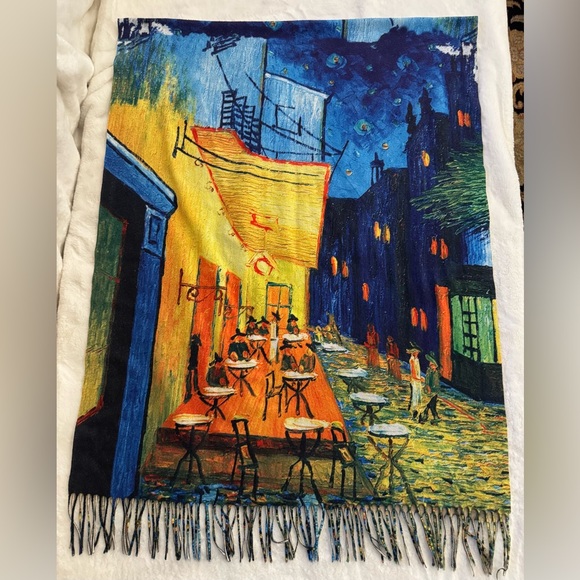 Van Gogh "Café Terrace at Night" Art Print Shaw or Scarf Warm Viscose- 72”x28.5” - Picture 10 of 13